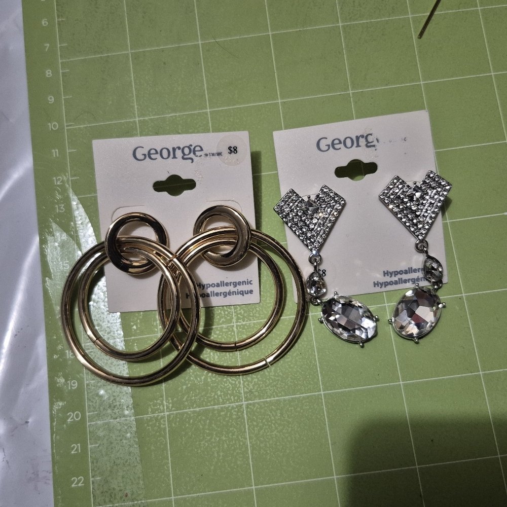 George Elegant Gold Bangles and Silver Earrings Set